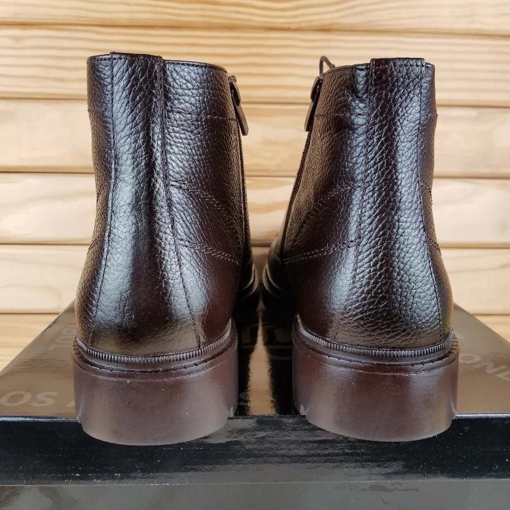 Men's 100% Genuine Leather Brown Ankle Boots by Paul Branco Side Zip Lace-up 11M
